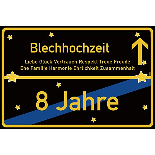 vanva Blechhochzeit Schild Blechhochzeit Ortsschild 30x20 cm Liebe Hochzeit 8. Hochzeitstag Party Deko Geschenke Dekoration Hochzeits-Deko...