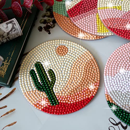 Temlum 6 Pcs Diamond Painting Coasters Kit with Holder, Abstract Landscape Diamond Art Coaster Kits for Beginners, Adults Art Craft Supplies - Image 6