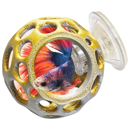 Image of Fhiny Betta Tunnel, Aquarium Betta Fish Hideout with Suction Cup Fish Tank Tunnel Shrimp Cave Aquarium Decor Fish Tank Accessories for Small Fish Shrimp Betta Guppy Hiding Resting (Gold)