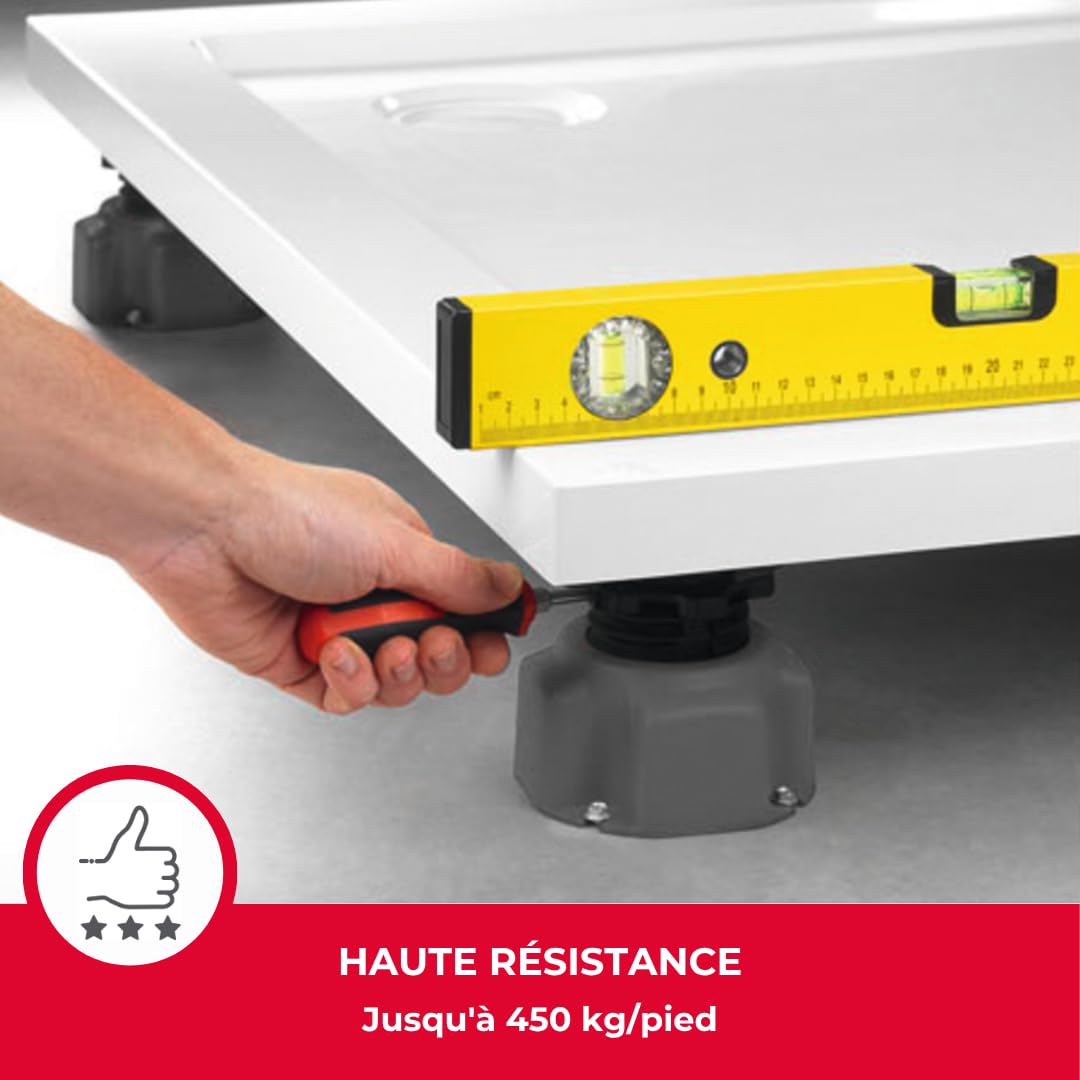 Wirquin 30724315 Lot de 4 pieds réglables noirs pour receveur de douche, compatibles meubles de cuisine