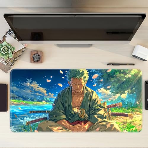 Image of Anime Theme Printed XL Extended Stich Edge Mousead | Smooth Surface Gaming Mousepad with Anti-Slip Rubber Base | 3mm Thick - 11 x 23 Inch (One Piece (P102))