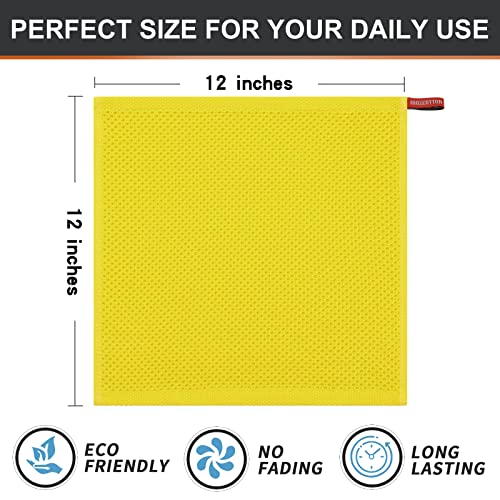 Kitinjoy 100% Cotton Kitchen Dish Cloths, 6 Pack Waffle Weave Ultra Soft Absorbent Dish Towels For Drying Dishes Quick Drying Kitchen Towels Dish Rags, 12 X 12Inch, Yellow #TOP6
