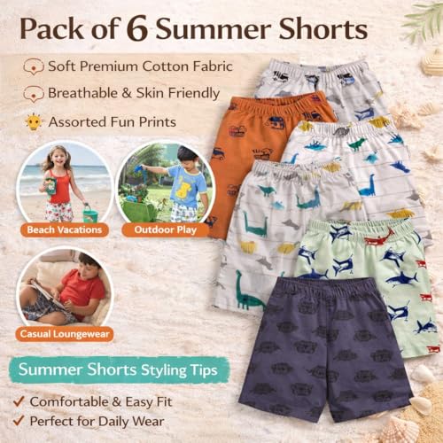 Image of Tinchuk Regular Printed Shorts Set of 6 - for Your Little One Multi-Coloured -Assorted