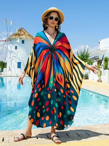 Image of IMAGEKOPE Women's Plus Size Animal Print V-Neck Batwing Kaftan Beach Dress Bathing Suit Cover-Up Loungewear