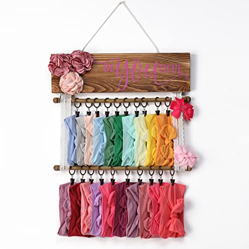 Image of SOONOW Bow Holder for Girls Hair Bows, Baby Headband Organizer, Bow and Headband Storage Holder for Baby Girl Nursery Decor (Brown)