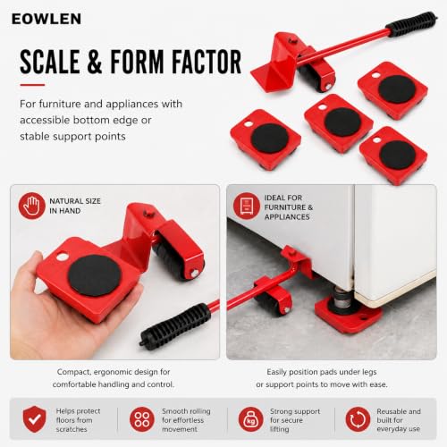 Image of Heavy Furniture Mover Lifter Shifting Tool Set with 4 Roller Pads, 360 Rotating Furniture Moving Wheels, Lever Lifter for Sofa, Bed, Wardrobe, Cabinet, Refrigerator, Washing Machine & Home