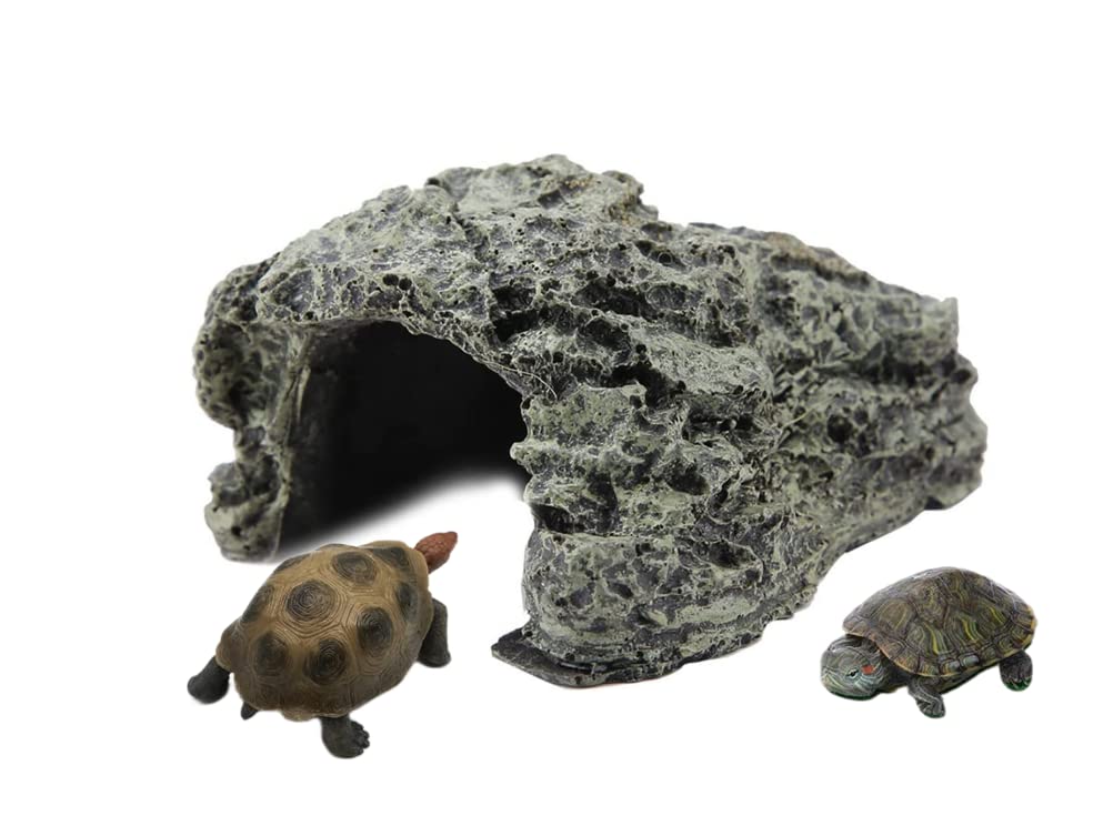 Cueva de escondite de peces, acuarios de cuevas de tortugas, plataforma de resina de alta simulación de tortuga de arrastre reptil ocultar casa hábitat refugio decoración adorno para acuario(S)
