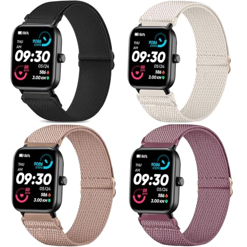 CUNUJIX 4 Pack Stretchy Watch Bands Compatible with Woneligo/Fitpolo Smart Watch IDW13 22mm Loop Nylon Elastic Fabric Strap for FITVII H56/ENOMIR ID208BT/TOOBUR IDW16/MILOUZ IDW19 Watch