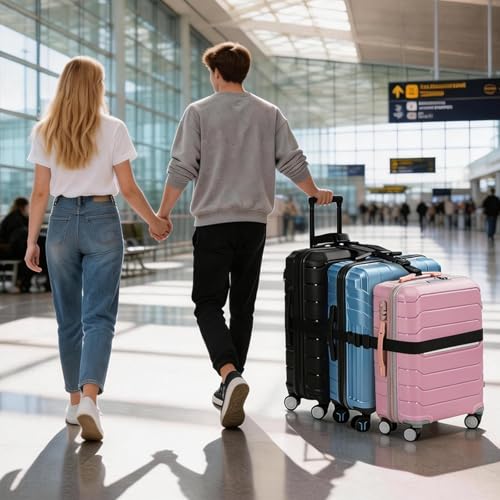 Image of 3 Packs Luggage Straps for Suitcases, 2 Luggage Connector Straps & Elastic Strap, Connect Up to 4 Suitcases & Add a Bag, Heavy Duty Adjustable Travel Belt for 20-32 Inch Luggage, Black