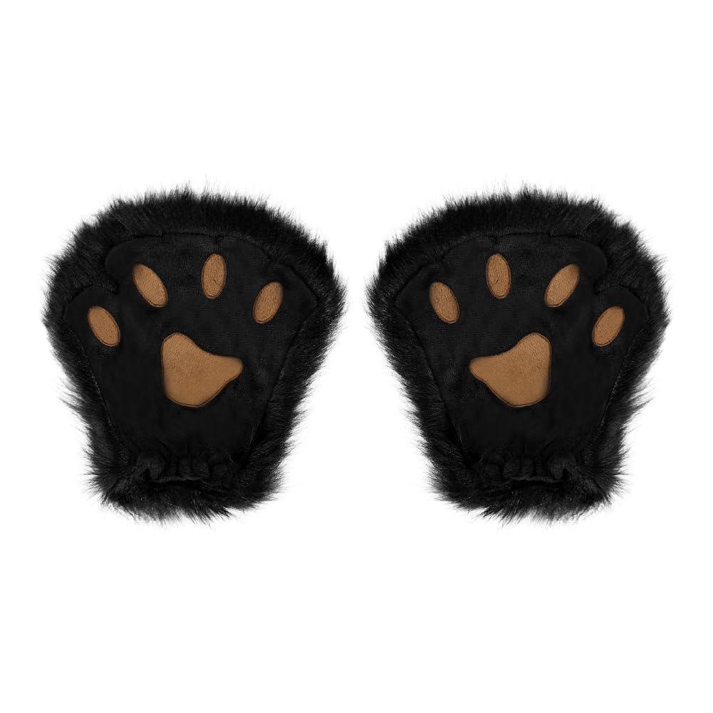 Furry Cat Paw Fingerless Gloves Women Warm Half Finger Plush Gloves Faux Fur Cartoon Animal Claw Gloves Cosplay Costumes Winter Thermal Mittens for Adults Halloween Christmas Cosplay Carnivals - Image 2