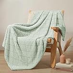 Whale Flotilla Fuzzy Fleece Throw Blanket for Sofa, Couch, Bed, 130x150 CM Soft Fluffy Jacquard Waffle Blankets for All Season, Lightweight and Warm, Sage Green
