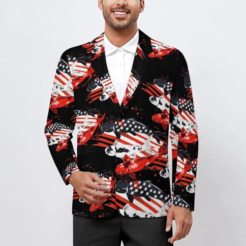 Japanese Fish USA Flag Mens Casual Blazer Button Suit Jacket Lightweight Sport Coat for Work Business2
