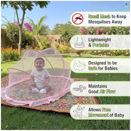 Image of ArmorX Baby Mosquito Net for Bed, Cot, Crib | Bubblegum Pink | Newborn - 24 Months | Foldable, Washable & Breathable Insect Mesh with Easy to Carry Travel Bag | Chemical-Free Protection for Toddlers