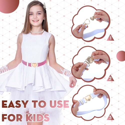 2Pcs Girls Belt, Elastic Adjustable Stretch Pink and White Waist Belts with Heart Buckle for Kids Teen Girls Women Pants Jeans Dress4
