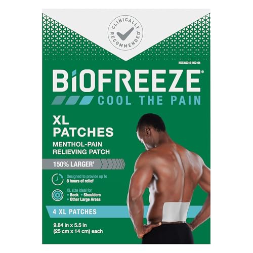 Biofreeze XL Pain Relief Patches, Menthol Pain Patches for Lower Back, Neck, Knee, & Shoulder, Comfortable & Flexible Fabric Stays in Place, 4 ct