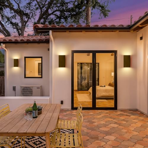 Image of Handmade Gold Up and Down Outdoor Wall Lights 10 inch LED Patio Wall Light Fixture Rectangle Exterior Lighting Fixtures for House, Porch Entryway Front Door Patio Garage (10W, 3000K /4500K /6000K)