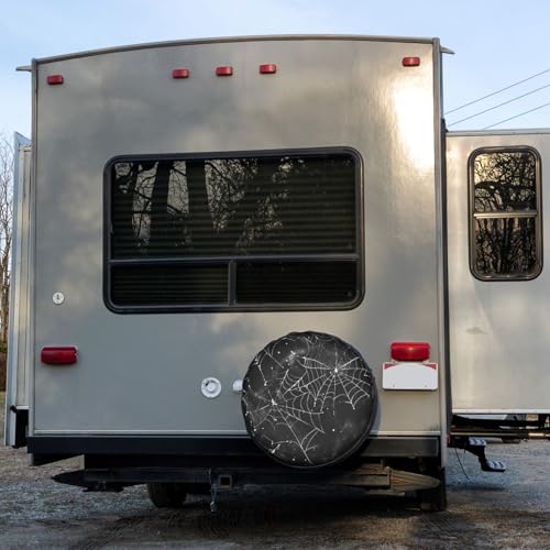 Image of Delerain Spare Tire Cover Halloween Spider Webs Wheel Covers Sun Protection Waterproof for Truck RV Trailer SUV and Many Vehicle (14 Inch for Diameter 23 inch-27 inch)