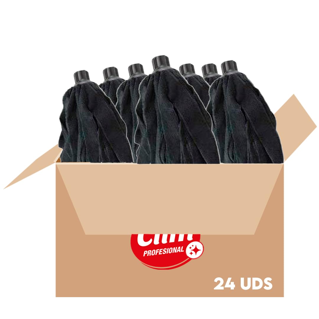 24 fregonas de Microfibra en Color Negro de Calidad Extra para Todo Tipo de Suelos.