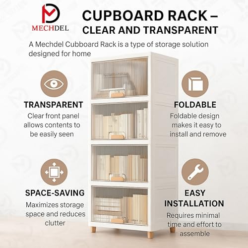 Image of mechdel Cupboard Rack for Clothes Plastic Cabinet for Storages Foldable Wardrobe for Clothes Plastic Cloth Rack for Storages Clothe Storage (Cupboard Rack-1 Door - Transparent, 3+3 (Set))