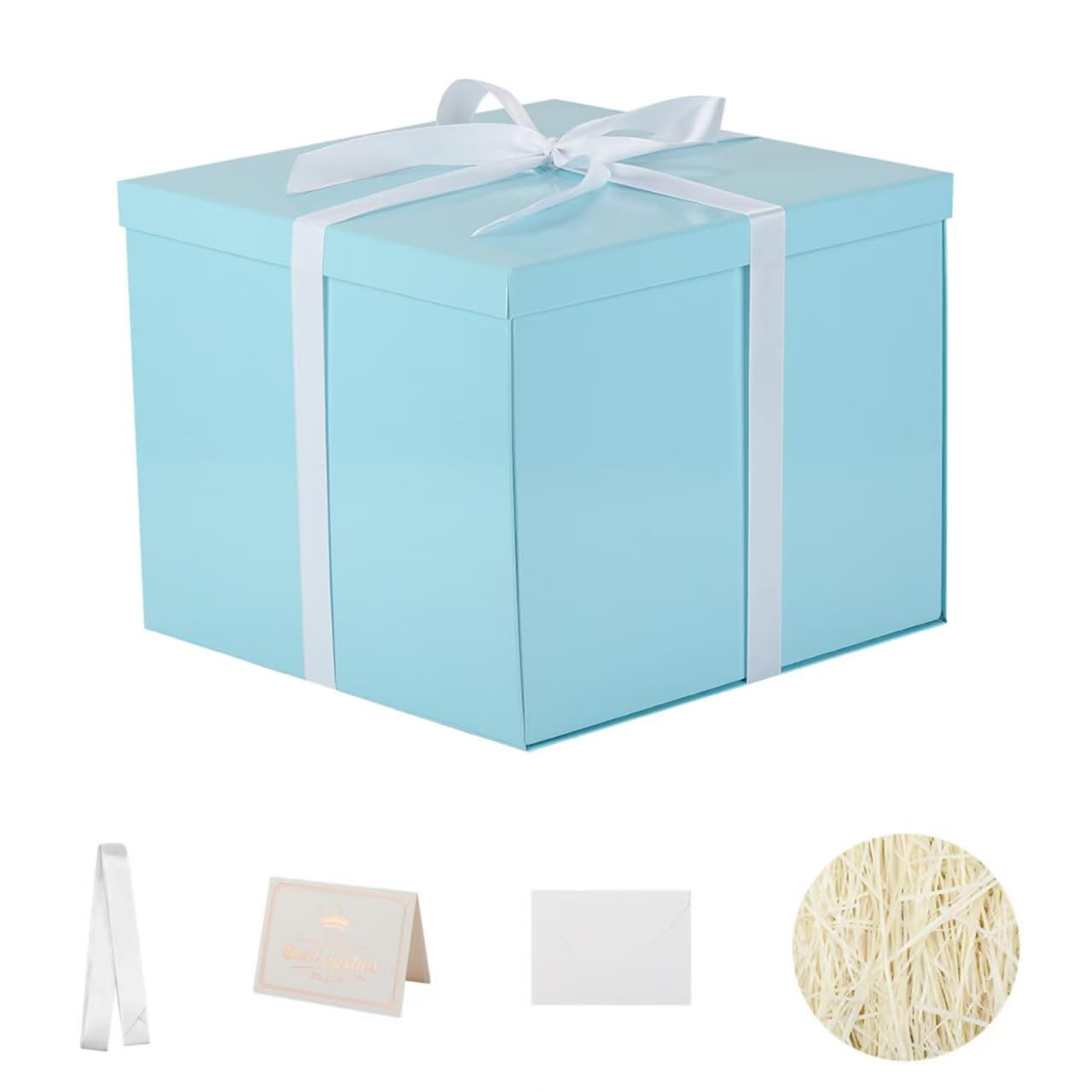 Large Gift Box with Lid 32x32x25 cm,Blue Gift Boxes for presents Packaging for Birthdays, Valentine's Day, Christmas (Include Shredded Paper Fill, Envelope Card Ribbon) — image 1