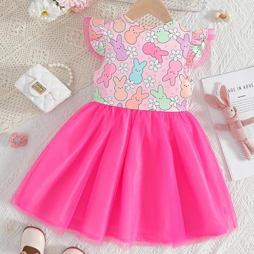 Girl Easter Dress Toddlers Bunny Floral Tutu Tulle Dresses Little Girl Short Sleeve Summer Sundress 2-8T2