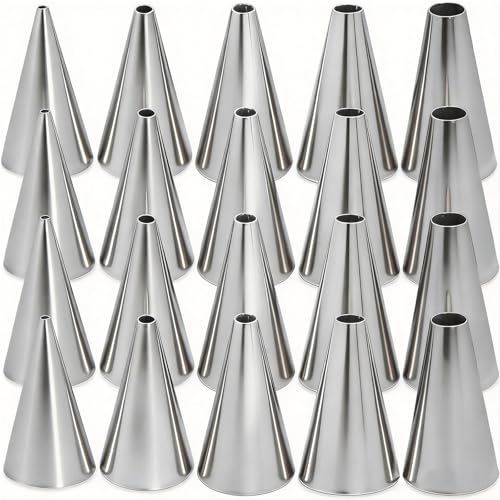 20 Pcs Round Piping Tip Stainless Steel Cream Cupcake Nozzles Frosting Macaron Cake Decorating Tools Multipurpose Pastry Piping For Small Pastries Puffs Cupcakes Filling Donuts Other Pastries（5 Sizes）