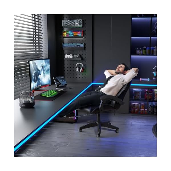 Ergonomic Gaming Chair with Footrest, Headrest, Lumbar Support, Reclining Backrest, and Adjustable Height for Adults (With Footrest, Black) - Image 9