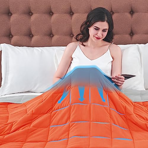 Image of yescool Weighted Blanket for Adults (10 lbs, 48 inch x 72 inch, Orange) Cooling Heavy Blanket for Sleeping Perfect for 90-110 lbs, Twin Size Breathable Blanket with Premium Glass Bead, Machine Washable