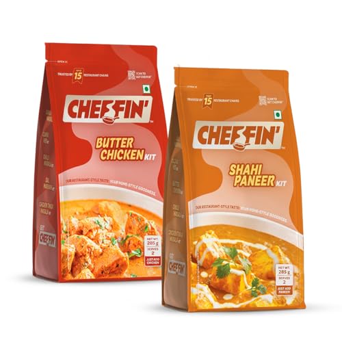 Image of Cheffin' Butter Chicken & Shahi Paneer Combo | Chef Curated Gourmet Cooking Kit | Cooks 150-200g Chicken /Paneer | Ready in 10 Min | 100% Natural, No Preservatives | Serves 2-3| Pack of 2