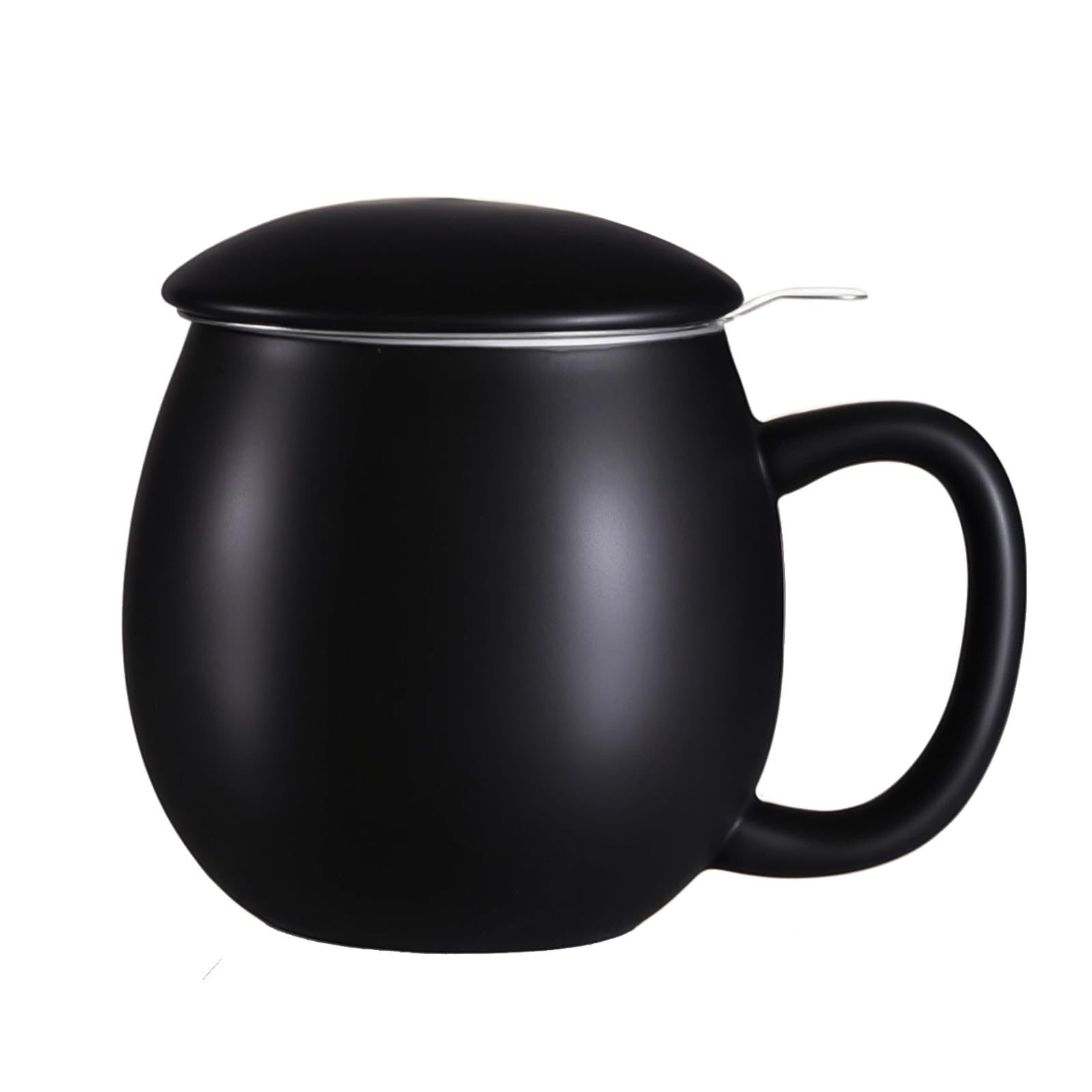 Yundu 12 OZ Matte Black Ceramics Teacup with Infuser and Lid, Mug with Lid for Steeping - Stainless Steel Infuser for Loose Leaf Tea, Home Office Gift for Tea Lovers