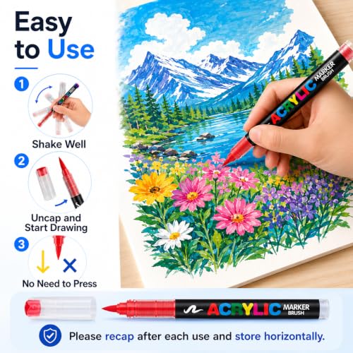 Image of Amamao Acrylic Paint Markers, Soft Brush Tip and Paint Markers, Acrylic Paint Pens for Wood, Stone, Canvas, Glass, Fabric, Egg, Rock Painting and Craft Supplies, 72 Colors