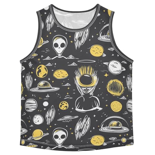 Boys Tank Top Shirts Alien and UFO Cartoon Stars Sleeveless T-Shirts Crew Neck for Kids Clothing Children - Main Image
