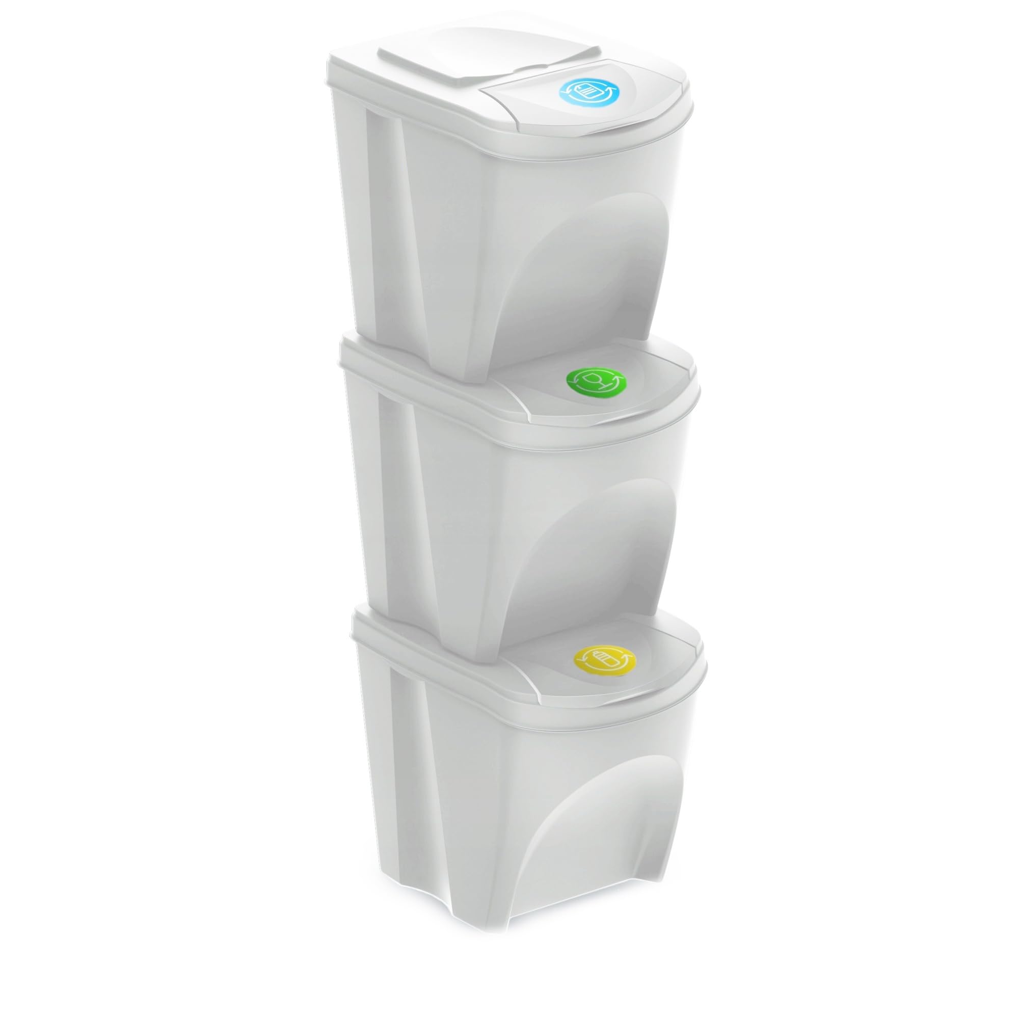 Prosperplast KEDEN SORTIBOX - Set di 3 bidoni della spazzatura, bianco rotto, volume 3 x 25 l