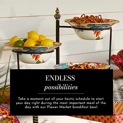 MACKENZIE-CHILDS-Enamel-Breakfast-Bowl-Unique-Soup-Bowl-or-Cereal-Bowl-Dinnerware-White-Flower-Market-Set-of-1 MACKENZIE CHILDS Enamel Breakfast Bowl Unique Soup Bowl or Cereal Bowl Dinnerware White Flower Market Set of 1