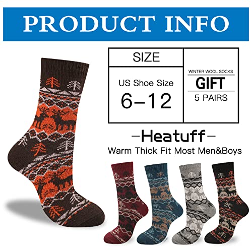 Image of Heatuff Mens Thick Wool Socks Thermal Warm Winter Crew Socks 5 Pairs Multicolors