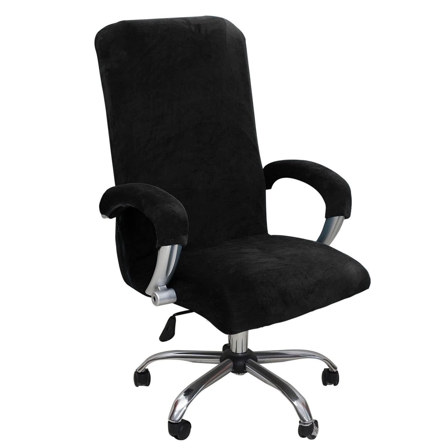 NMVAWIPT Velvet Office Chair Cover With Armrest Covers, Stretch High Back Boss-Chair Slipcover, Zipper Design(1#,Middle)