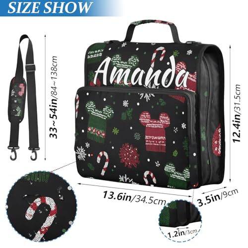 Image of Custom 3 Ring Zipper Binder Mickey Mouse Snowflake Hat Personalized Name 1.5 inch Binders Large Capacity Multi Pockets for School Office Supplies