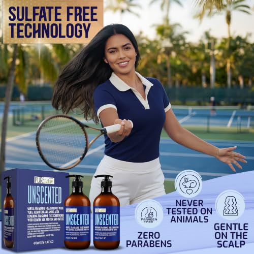 Image of Unscented Shampoo and Conditioner Set - Fragrance Free, Sulfate Free, Paraben Free - Moisturizing Hair and Scalp Care - Hydrating Salon Formula for Women and Men - 16 Fl Oz (Set of 2)