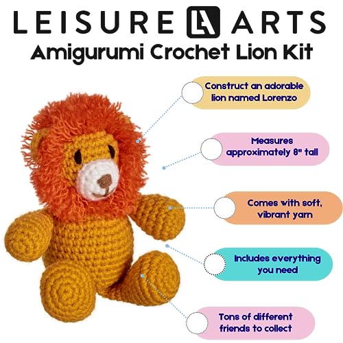 Image of LEISURE ARTS - Crochet Kits, Friends Lorenzo Lion, 3 inch, Crochet Kit for Beginners, Complete Kit, Animal Kits, Animal Kit, DIY Amigurumi Kits