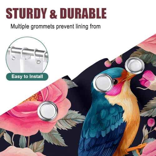 Rideau de douche 180 x 200 cm oiseau rose en polyester lavable - 6