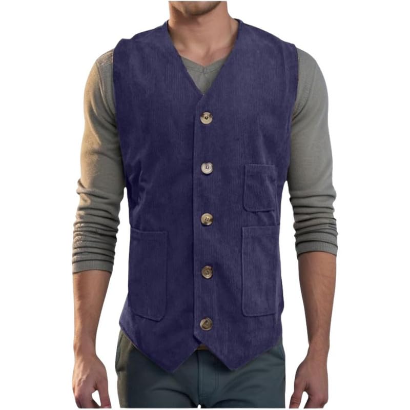mareout Men’s Corduroy Vest Vintage V-Neck Slim Fit Suit Waistcoat Casual Sleeveless with Pockets-picture-30