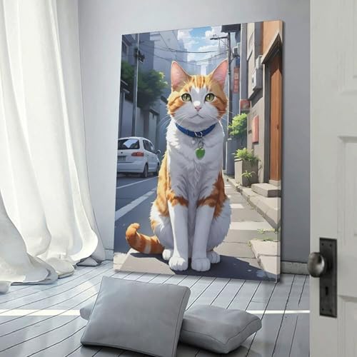 Toile chat blanc orange de rue impression haute définition 20x30 - 3