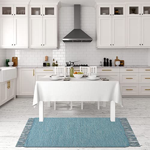 Asraie Ribbed Hand Woven Cotton Rag Rug | Cotton Reversible Rugs | Recycled Cotton Area Rug For Living Room Kitchen Entryway | 2X3'(Turquoise) #TOP2