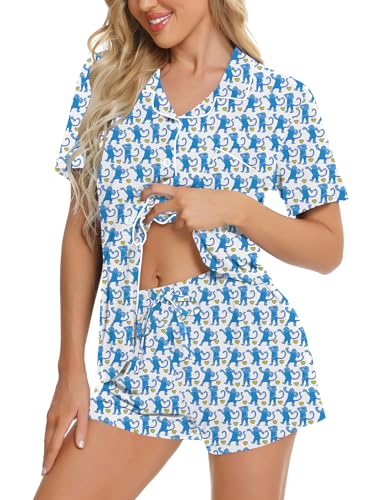 Image of SWOMOG Womens Button Down Pajamas Set Short Sleeve Sleepwear Bride Soft Pj Lounge Sets XS-3XL