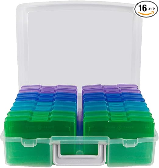 novelinks 4" x 6" Transparent Photo Storage Box – 16 Inner Photo Organizer Cases, Holds 1600 Photos, Picture Keeper Storage Containers for Photos, Cards, Stickers – Cool Color Collection