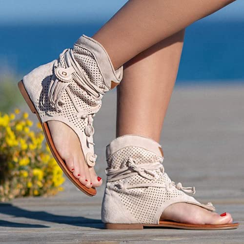 Women's Bohemian Tassel Sandals, Gladiator Fringe Flat Clip Toe Ankle Beach Sandals T-Strap Open-Toe Flip Flops Sandals4