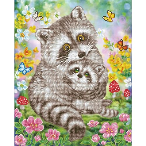 Image of DIAMOND DOTZ Sweet Racoons Diamond Painting Kits for Adults - Diamond Art Kits a Relaxing Creative Craft Kit with Dotz Gems 16.5x20.5