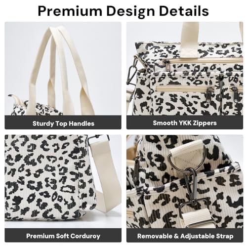 Image of YDF Corduroy Tote Bag for Women Crossbody Purse with Zipper, Aesthetic Multi Pocket Work School Bag, Gifts for Mom Teacher