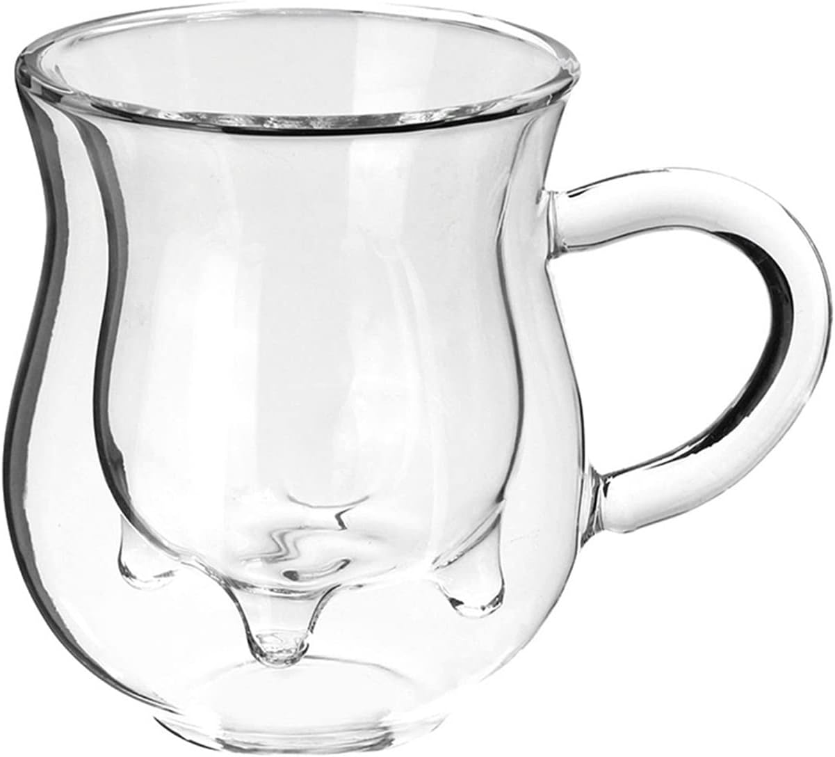 Creamer Pitcher Double Layer Cow Shape Glass Milk Jug Heat-Resistantn Cup Coffee Milk Tea Separator Transparent Mini Milk Frothing Jug Pitcher Milk Pitcher