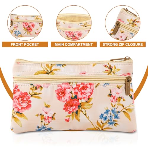 Image of Kuber Industries 2 Pcs Polyester Return Gift Ladies Purse for Women Stylish with Zipper | Small Hand Purse for Women Wallet | Cloth Pouch for Lady for Cash & Accessories | Digital Flower - Cream